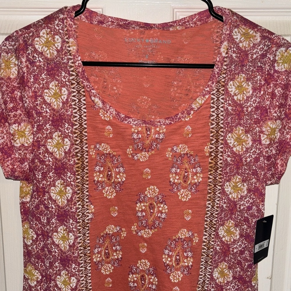 NWT Womens Lucky Brand Boho Top S MSRP $39.50 Coral Multi - Picture 8 of 9